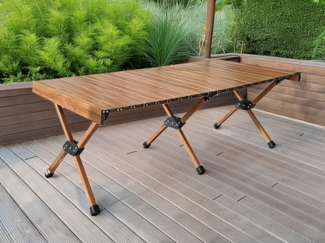 Campingtisch PEREL klappbar Alu Rolltisch in Holzoptik, wetterfest, 120x68cm