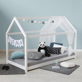 Homestyle4u Kinderbett Kinderhaus Spielbett Hausbett Holzbett weiss 90 x 200cm