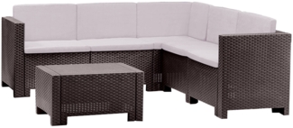 Dmora Loungeset für draußen Camerota, Outdoor-Lounge mit Couchtisch, Terrassenset mit Kissen, Gartenkomposition mit Sofa und Sesseln, Made in Italy, Braun
