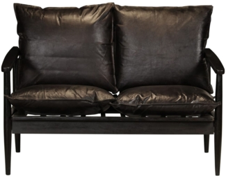 vidaXL 2-Sitzer-Sofa Echtleder Akazienholz Schwarz 246483
