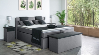 Meisterbetten Boxspringbett Iris 140x200 in WT-Silbergrau in WT-Dunkel Grau, Matratzenbezug Nano, Komfortschaum-Topper