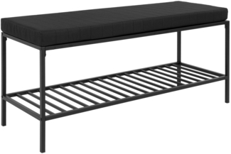 Bank mit Kissen und Ablage, schwarz mit schwarzen Beinen, 100 x 36 x 48,5 cm