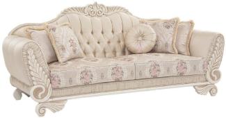 Casa Padrino Luxus Barock Sofa Beige / Creme / Rosa 227x87 x H. 107 cm - Wohnzimmer Sofa mit dekorativen Kissen