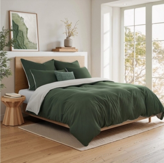 Topfinel Bettwäsche 135x200 cm, Seersucker Bettwäsche-Sets, bügelfrei, allergiker, kühlende, 100% Mikrofaser, 3 teilig, 3-tlg. Olivgrün/Beige:1 Btz. 240x220+2 Ktz. 80x80, m. Reißvers.