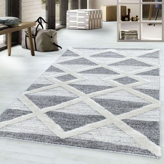 TaraCarpet Designteppich Designerteppich Tokio hoch-tief Struktur Rauten weiß-grau, rechteckig, Höhe: 20 mm, moderner scandi boho Rauten weiß Wohnzimmer Schlafzimmer Flur 280x370