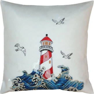 matches21 HOME & HOBBY Kissenbezüge Kissenbezug YVONNE 40 x 40 cm mit maritimer Stickerei – Küstenflair, (1 Stück), Kissenhülle für Sofakissen Dekokissen Zierkissen