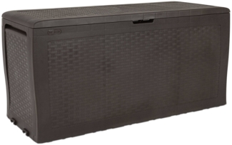 Dmora Aufbewahrungstruhe für draußen Kingston, Gartenbox, Outdoor-Truhe, Stauraumbank für außen, 116x45 h57 cm, Braun