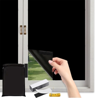 Verdunklungsrollo Verdunklungsstoff Fenster Verdunkelung 100%Lichtundurchlässig Gardinen, Jibenhome, Rollo Ohne Bohren Verdunklungsfolie Verdunkelungsvorhang Sonnenschutz