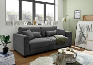 Stella Trading Melvin Bequemes Schlafsofa mit Bettkasten, Stoffbezug Anthrazit - Ausziehbares Sofa mit Schlaffunktion - 232 x 92 x 115 cm (B/H/T)