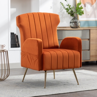 LVHOM Sessel Nadelstreifen Loungesessel, bequem gepolstert, Ohrensessel, golden Metallbeinen, für Wohnzimmer, Büro, Schlafzimmer