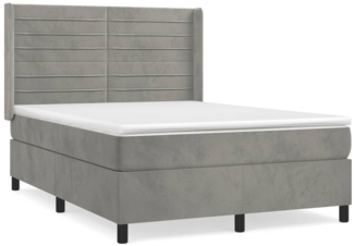 vidaXL Boxspringbett mit Matratze Hellgrau 140x200 cm Samt 3132741