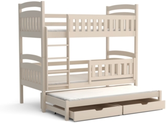 Deine Möbel 24 Etagenbett LILLY Kinder-Etagenbett 80x180 90x200 für 3 Kinder Personen Weiß Beige (Hochbett Kinderbett Funktionsbett aus Massivholz Vollholz, in 2 Kinderbetten umbaubar, Matratzen optional, 3-St, aus Kiefernholz), aus Massivholz Hochbett...