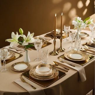 Karaca Geschirr-Set Karaca Elegance Bone Isola 24tlg Tafelservice für 6 Pers, Bunt, Bone China