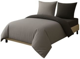 Leonado Vicenti Bettwäsche Luxus Satin-Bettwäsche aus 100 % Baumwolle, Satin, 4 teilig, Wendebettwäsche, hochwertig, dezenter Glanz, Unifarben, Anthrazit