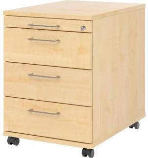 Rollcontainer 58cm 3 Schübe Schloss Bügelgriff Ahorn