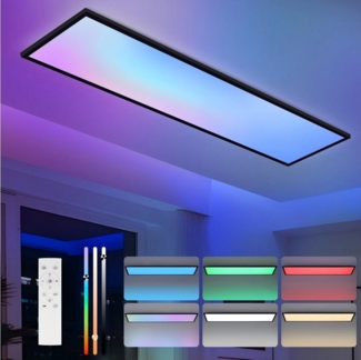 Nettlife LED Panel RGB Dimmbar 120x30 mit Fernbedienung 36W Lang Tageslichtlampe Büro, Dimmbar, LED fest integriert, Farbwechsel, für Werkstatt Flur Wohnzimmer Esszimmer
