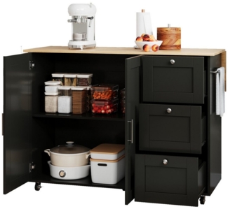 Flieks Küchenwagen Kommode Kücheninsel, (mit 2 Türen und 3 Schubladen, 1 St, L135*B44(70)*H90cm), Sideboard mit ausziehbare Tischplatte Speisewagen Küchenschrank