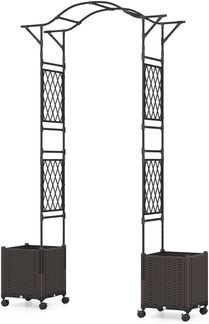2 in 1 Rosenbogen mit Blumenkasten Gartenbogen aus Metall & PP Spalier Rankbogen Schwarz