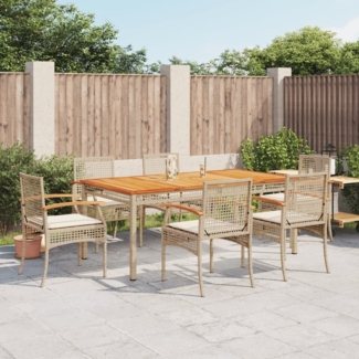 vidaXL 7-tlg. Garten-Essgruppe mit Kissen Beige Poly Rattan 3213582