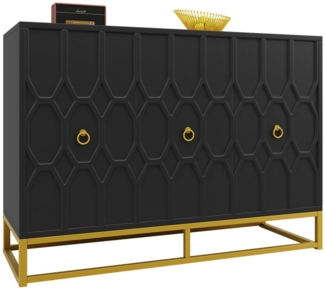 HAUSS SPOLE Sideboard 120×40×85cm mit Eisenrahmenbeinen für Esszimmer Wohnzimmer schwarz (Küchenmöbel, Buffetschrank, Esszimmer Wohnzimmer Aufbewahrungsschränke, 1 St, 3 Türen), quadratische Metallbeinkonstruktion, raffinierten Muster