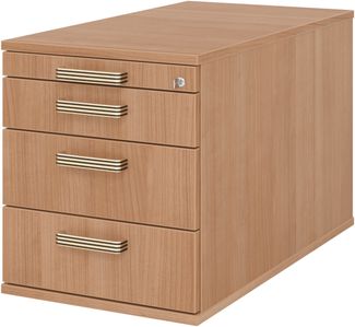 bümö Rollcontainer mit Schubladen, Container abschließbar aus Holz in Nussbaum - Rollwagen für's Büro als Schreibtisch Unterschrank, Bürocontainer od. Schreibtischcontainer mit Streifengriffe, TC30-N-N-SG
