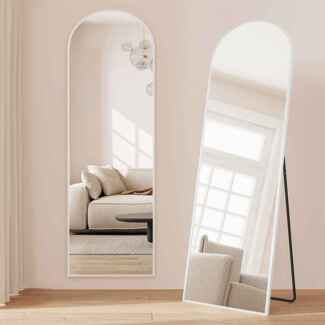 SONGMICS Ganzkörperspiegel, 160 x 50 cm, gewölbter Standspiegel, Rahmen aus Aluminiumlegierung, Hartglas, für Schlafzimmer, Wohnzimmer, Garderobe, mattweiß