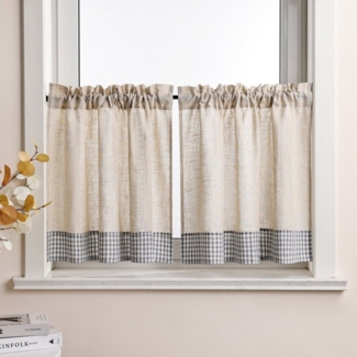 Joyswahl Scheibengardine Slike (2 St), Stangendurchzug, kariert, für Küche Wohnwagen Leinenoptik