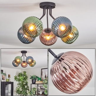 hofstein Deckenleuchte Deckenlampe aus Metall/Riffelglas in Schwarz/Gold/Blau/Kupfer, ohne Leuchtmittel, Deckenleuchte im Retro/Vintage-Design (Schirme Ø 15 cm), 5 x E14