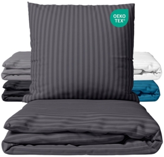 Carpe Sonno Bettwäsche Mikrofaser Damast Bettwäsche aus 100% Polyester, Mikrofaser, 2 teilig, Uni Bettbezug 155x220 Anthrazit - Super soft & Oeko-Tex Zertifiziert