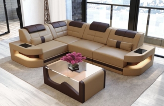 Sofa Dreams Ecksofa Ledercouch Sofa Leder Como L Form Ledersofa, Couch, mit LED, wahlweise mit Bettfunktion als Schlafsofa, Designersofa