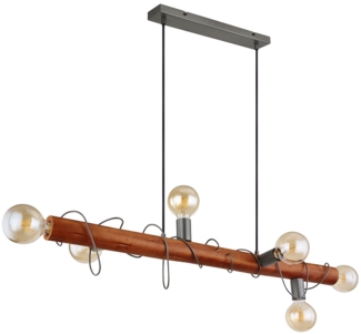 Hängeleuchte, 6 Flammig, Holz, Höhenverstellbar, L 100 cm