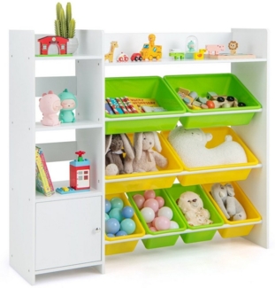 COSTWAY Kinderregal, Spielzeugregal Kinder, mit Boxen, Regalen & Schrank weiß