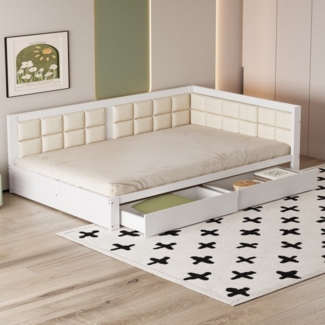 HAUSS SPOLE Schlafsofa 140x200 cm mit Rückenlehnen, Stauraumschubladen, Lattenrost, weiß, mit weicher Rückenlehne und großen Stauraumschubladen, Ohne Matratze
