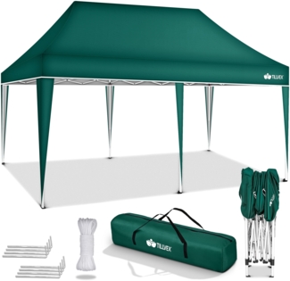 tillvex Pavillon 3x6m Grün wasserdicht | Pop-Up Faltpavillon höhenverstellbar | Gartenzelt UV Schutz 50+ | Partyzelt mit Tasche für Garten
