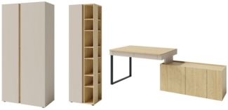 Deine Möbel 24 Jugendzimmer-Set LIBU AA (3+4+10) Kinderzimmer-Set Kindermöbel, (Set, 3-tlg, Kleiderschrank, Regal, Schreibtisch), LIBU-Kollektion Beige Eukalyptus Eiche