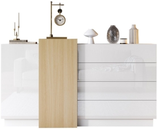 OKWISH Sideboard hochglänzende Oberfläche und Holzdekoration (Esszimmerschrank, Schrank-Organisator, Kommode, Mehrzweckschrank, 1 St, 2 Türen, 4 Schubladen), mit Silent Damping Technologie