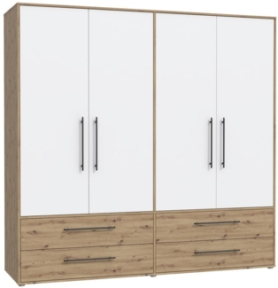Kleiderschrank Michel / Mokkaris, Holzwerkstoff, Weiß, Holzfarben, 206 x 200 x 59 cm