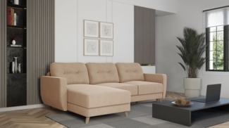 Ecksofa Sofa mit Schlaffunktion MARLIES Stoff Sawana Beige Ottomane Links