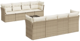 vidaXL 9-tlg. Garten-Sofagarnitur mit Kissen Beige Poly Rattan 3217308