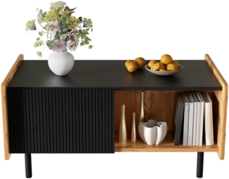 LVHOM Couchtisch mit Stauraum, Beitstelltisch Eiche-Altholzoptik mit Türen, Wohnzimmertisch Industrial mit Ablagefach, Kaffeetisch Schwarz, 90 x 55 x 45 cm