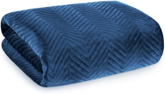 Tagesdecke Velours Samtdecke Gesteppt Steppdecke Klassische Decke SOFIA blau 170x210 cm blau