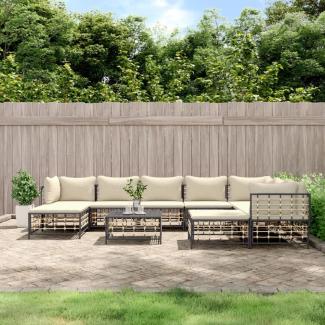 vidaXL 10-tlg. Garten-Lounge-Set mit Kissen Anthrazit Poly Rattan