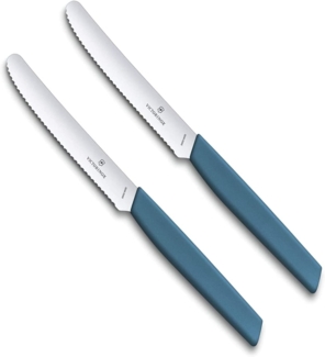 Victorinox 2 Stück Tafelmesser - Tomatenmesser Swiss Modern mit Wellenschliff rostfrei - Swiss Made - Cornflower Blue/Blau