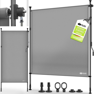tillvex® Klemmmarkise Senkrechtmarkise 120x310cm Grau mit Handkurbel ohne Bohren | Sichtschutz Ausziehbar & Blickdicht | Vertikalmarkise Balkon Terrasse Garten | Sichtschutzrollo Wetterfest