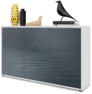 Vladon Sideboard Ben V3, Kommode mit 3 Türen und 2 Schubladen, Weiß matt/Grau Hochglanz (117 x 74 x 36 cm)