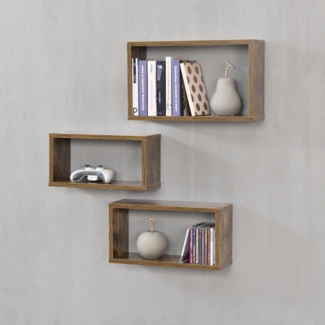 Wandregal Mandal 3er Set dunkler Holzton en. casa