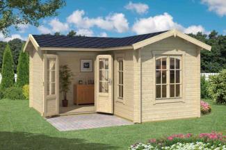 Lasita Maja Gartenhaus Portsmouth 44 ISO Gartenhaus aus Holz in Rot Holzhaus mit 44 mm Wandstärke Blockbohlenhaus