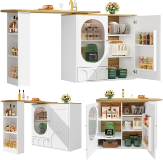 Sideboard 138 x 39 x 105 cm (erweiterbar 204 x 39 x 105 cm) mit 360° drehbarer Theke, MDF & Metall, Weiß