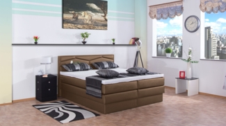 Meisterbetten Boxspringbett Fabi 200x200 in KL-Nougat, Matratzenbezug Nano, Ergoflex-Topper