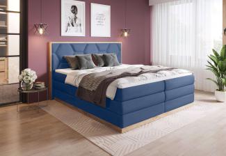 99rooms Galizia Boxspringbett Velours KRONOS Blau 140x200 cm Bonell-Federung Taschen-Federung